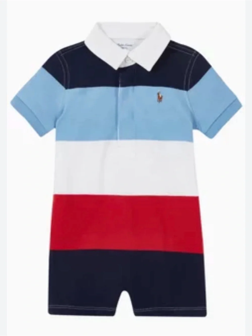 RALPH LAUREN RUGBY STRIPED 100% COTTON COLLARED ROMPER SIZE 6 MONTHS